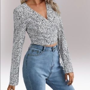 Polkadot print long sleeve blouse